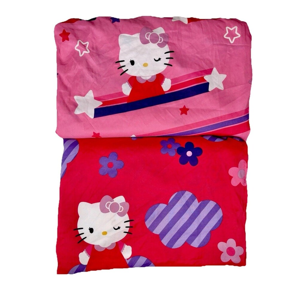 Hello Kitty Sanrio Sheet Set FULL Sanrio Fitted & Flat Stripes Stars 2013